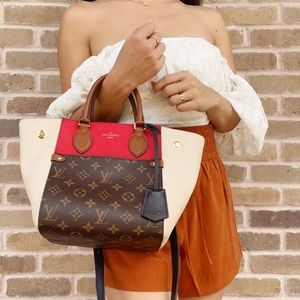 Louis Vuitton Fold Tote PM Shoulder Bag M45389 Monogram Red Brown Cerise  Cream